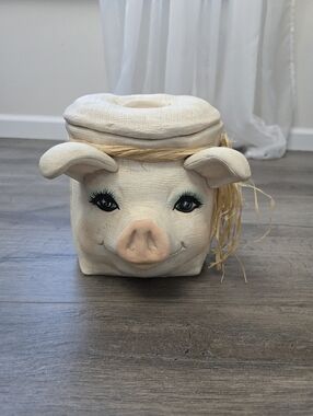 Vintage Ceramic "pig in a sack" Collectible Canister or Cookie Jar Farmhouse